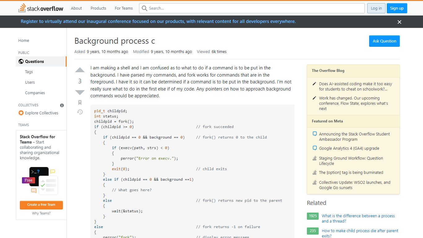 Background process c - Stack Overflow