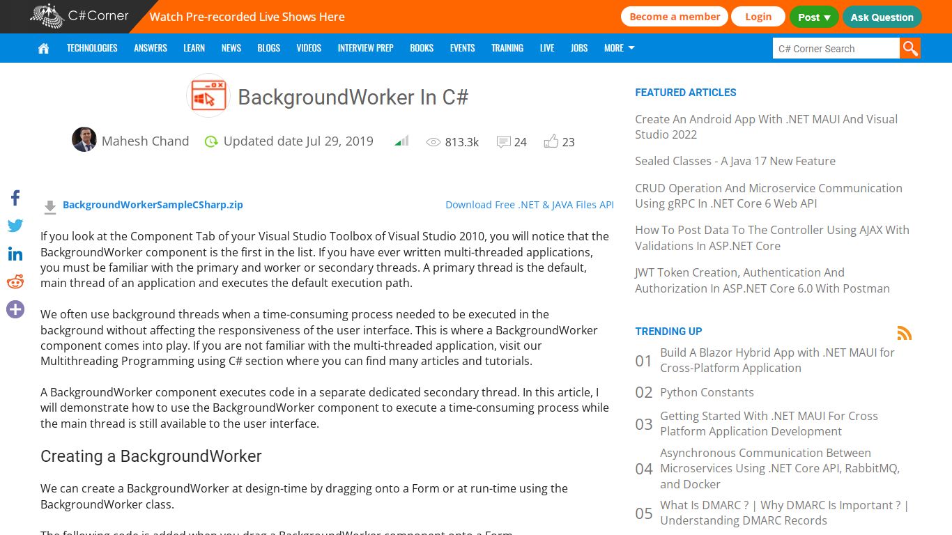 BackgroundWorker In C# - c-sharpcorner.com