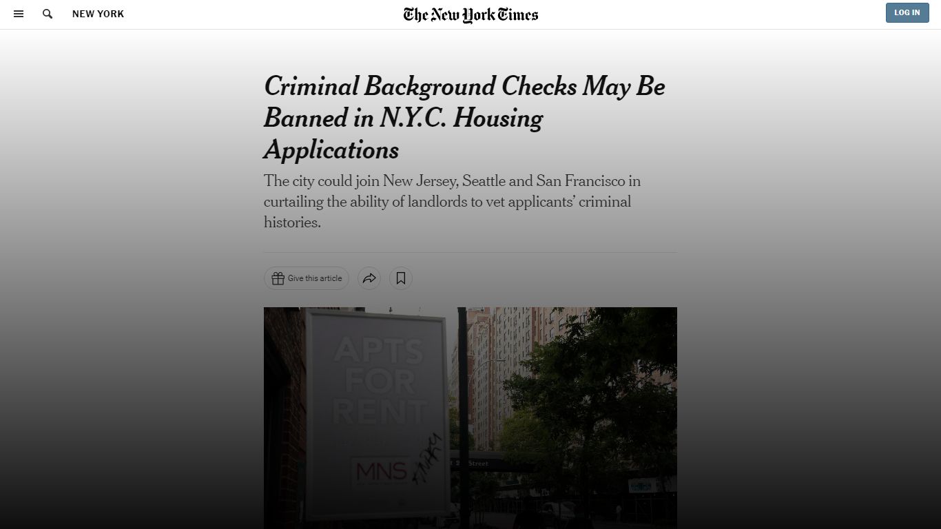 Criminal Background Checks May Be Banned in N.Y.C. Housing Applications